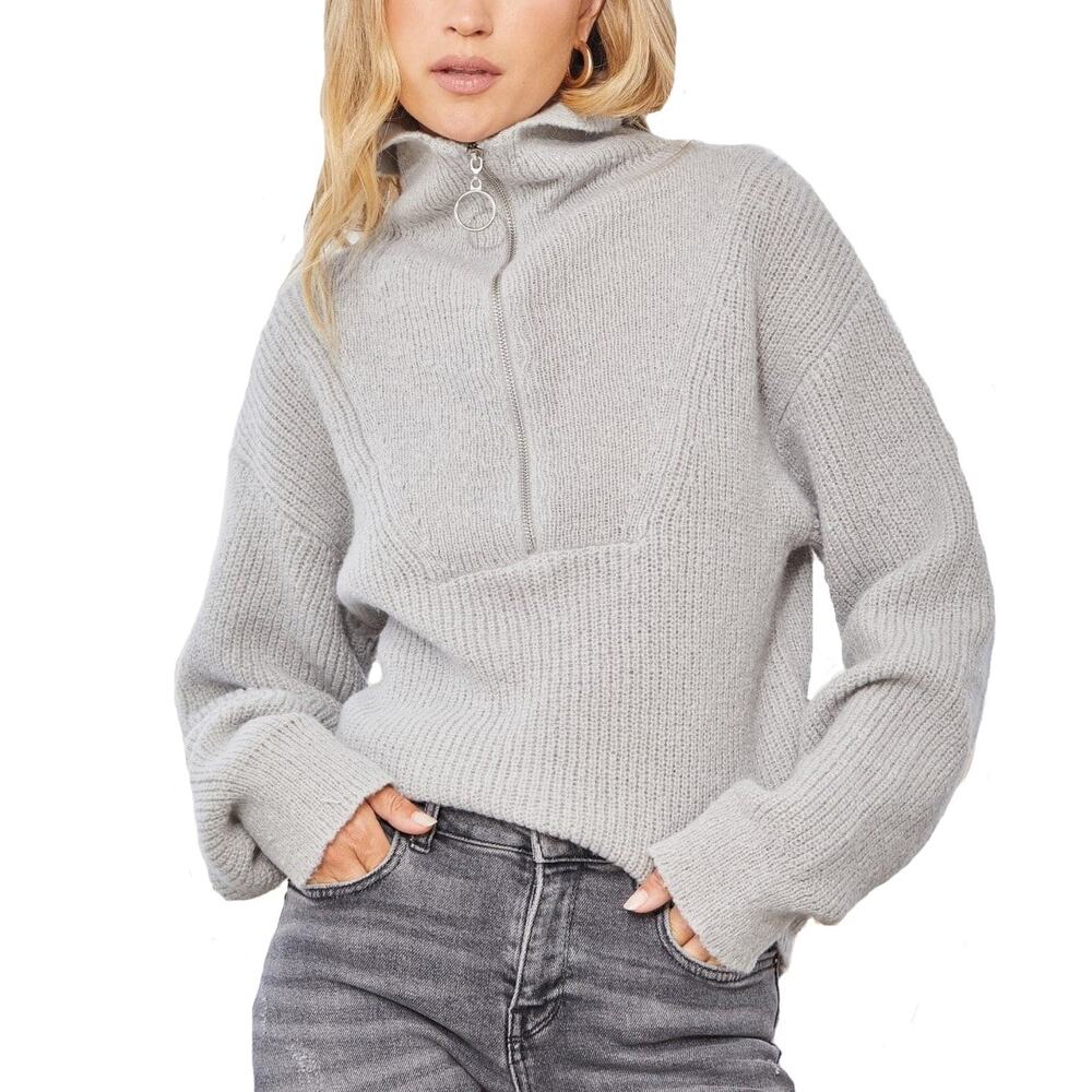 Andree by Unit Womens Sweater Size 1X Lydia Zipper Curvy Soft Gray Plus Size NEW